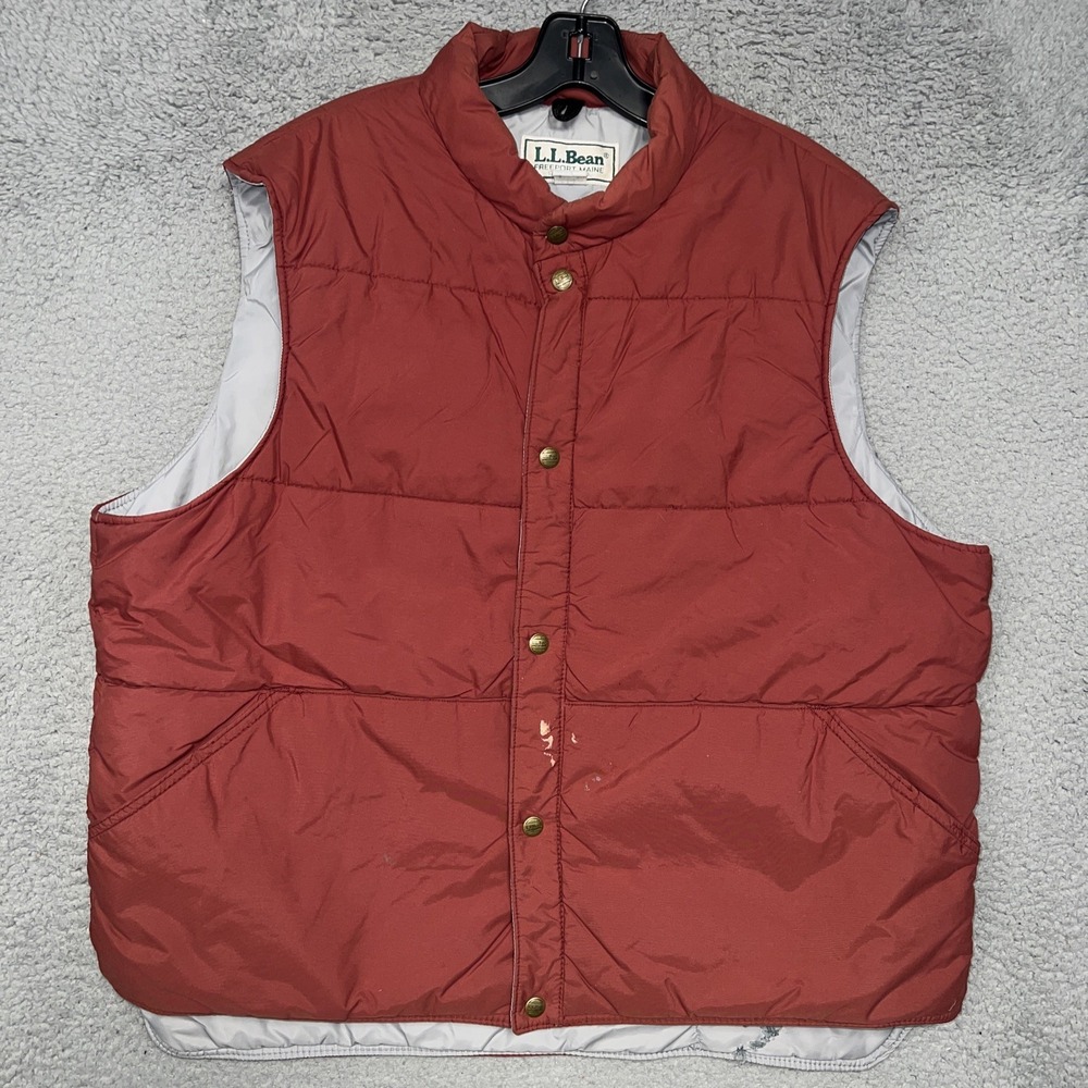 VTG LL Bean Puffer Vest Men's XL Red Quilted Snap Button Insulated Gorpcore 90s